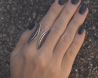 Brass Ethnic Ring Decorated with Tribal Patterns || Large Boho Open Ring Engraved With Geometrical Motifs