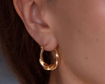 Brass U Shape Twisted Hoop Earrings || Minimaliste Twined Hoops ||  Timeless Thick Earrings