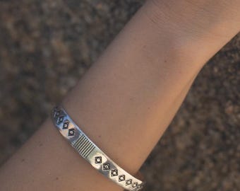 Brass Adjustable Tuareg Cuff  Bracelet || Engraved With Geometrical Patterns Flat Ethnic Bracelet || Unisex Bracelet With Tribal Patterns