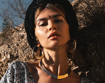 Brass Ethnic Choker Necklace || Torque Necklace || Rigid Hammered Collar Necklace || Tribal Choker ||  Viking Torque || Celtic Torque