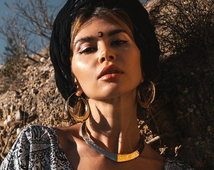 Featured listing image: Brass Ethnic Choker Necklace || Torque Necklace || Rigid Hammered Collar Necklace || Tribal Choker ||  Viking Torque || Celtic Torque