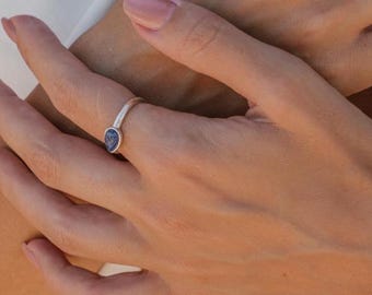 Minimalist Brass Ring: Adjustable Teardrop Gemstone Open Shank