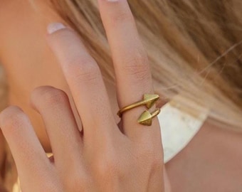 Brass Arrow Open Ring | Adjustable Boho Statement Jewelry