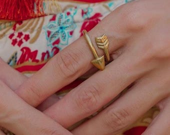Brass Arrow of Friendship Ring – Minimalist Symbolic Wraparound Open Ring, Handmade Boho Jewelry