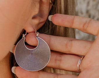 Tribal Spiral Brass Hoop Earrings | Boho Ethnic Jewelry