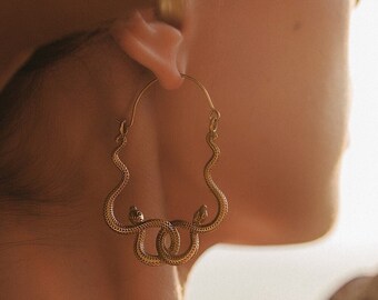 Snake Viking Openworked Earrings || Double Snakes Hoop Earrings || Norse Mythology Tribal Earrings || Boho  Two Snakes Medusa Earrings