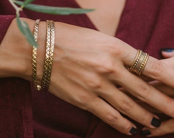Engraved Bangle Assortment || Minimalist Bangle Set