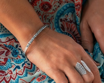 Adjustable Squared Tuareg Cuff  Bracelet || Engraved Ethnic Bracelet || Unisex Bracelet with Tribal Patterns