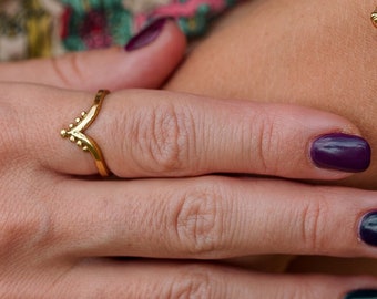 Chevron Adjustable  Golden Ring || Minimalist Boho Brass Ring || Phalanx Ring || Geometric Ring