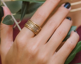 Golden Wide  Ring || Open Adjustable Band Ring || Boho Adjustable Brass Ring