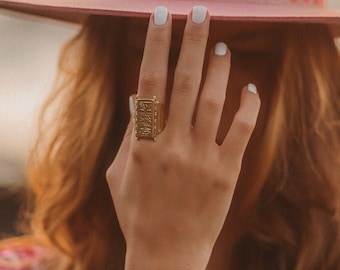 Signet Adjustable Berber Ring || Engraved Ethnic Ring || Unisex Ring with Tribal Patterns
