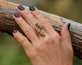 Multiple Gemstones Adjustable Ring || Boho Brass Ring with Several Natural stones || Minimaliste Ring With Semi Precious Stones