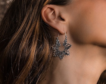 Star Shaped Hoop Earrings || Ethnic  Mandala Hoops || Bohemian Serrated Hoop Earrings || Decorated Openwork Hoops