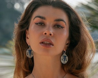 Dangling Snake Earrings With Semi Precious Stones || Powerful Symbol Earrings || Mythological jewelry ||  Medusa Snake Jewelry