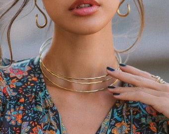 Brass Minimaliste Choker || Ethnic Torque Necklace || Boho Hammered Choker Necklace || Beveled Collar Necklace || Handmade Chocker