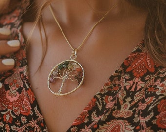 Tree of Life Pendant || Seven Chakra Pendant || Mystical Symbol Pendant || Semi Precious Stones Spiritual Pendant