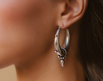 Hoop Earrings Decorated with Spikes || Ethnic Creoles with Spikes || Bohemian Thick Hoop Earrings || Tribal Earrings