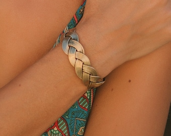 Golden Braided Adjustable Celtic Cuff Bracelet || Viking  Cuff Bracelet || Ethnic Brass Cuff Bangle || Medieval Jewelry