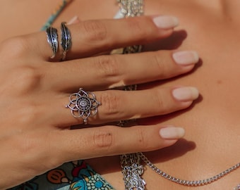 Ethnic Openwork Mandala Brass Ring || Bohemian  Adjustable Rosette Ring || Women's Floral Interlacing Ring || Spiritual Jewelry