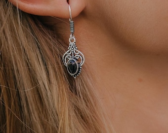 Tiny Ethnic Dangle Earrings With Gemstones ||  Small Brass Earrings With Natural Stones || Medieval Style Semi Preciouse Stones Earrings