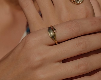 Timeless Minimalist Abstract Leaf Ring || Stylized Adjustable Brass Ring || Nature inspired ring || Thin  Opened Ring Band Women's Jewelry