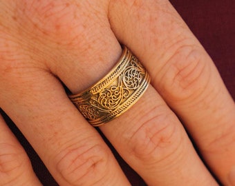 Gender Free Adjustable Ring || Bohemian Adjustable Brass Ring || Viking Ring || Mens Celtic Ring Engraved || Arabesque Pattern Men's Ring