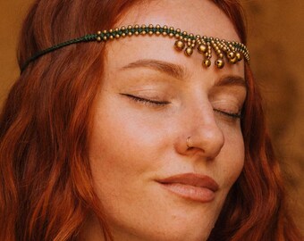 Macramé Oriental Tiara || Hand Woven Cotton Headband Adorned With Bells || Elven Forehead Jewelry || Belly Dance Accessories