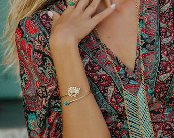 Peacock Design Bracelet with Semi Precious Stone || Semi-Open Rigid Ethnic Bracelet || Decorated  Bohemian Adjustable  Bangle