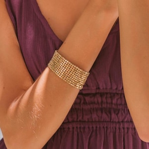 Handmade Brass Beaded Cuff Bracelet: Minimalist Wide Bangle