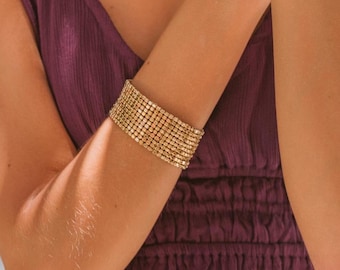 Multi Row Brass Beaded Minimalist Cuff Bracelet || Timeless Wide Cuff Bracelet || Contemporary Handmade Brass Jewelry For Women