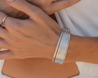 Minimalist Brass Cuff Bracelet: Adjustable Multi-Row Design