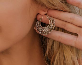 Openwork Brass Hoop Earrings | Medieval Style Creoles