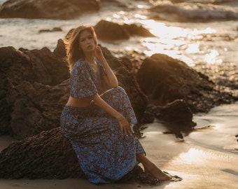 Bohemian Wide Pants || Floral Print Flared Pants || Fluid Palazzo Pants ||  Ruffled Trouser  | Pants-skirt