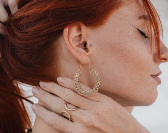 Boho Decorated Hoop Earrings ||  Women 's Ethnic Hoop Earrings || Oriental Earrings || Bohemian Chic Brass Jewelry