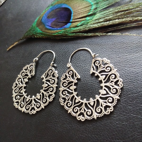 Créoles Femme Motifs Arabesques || Boucles D'oreilles Créoles Ethniques || Boucles d'Oreilles Orientales en Laiton || Bijoux Bohème