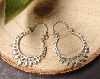 Small Edgy Bohemian Brass Spike Hoop Earrings || Tiny Tribal Silvered Hoops || Punk Rock Brass Hoops