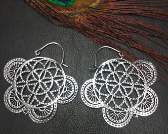 Seed of Life Hoop Earrings || Sacred Geometry Ethnic Hoop Earrings || Mystical and Spiritual Symbol Earrings