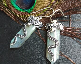 Dangling Snake Earrings With Semi Precious Stones || Viking Earrings || Norse Mythology Earrings || Snake Jewelry