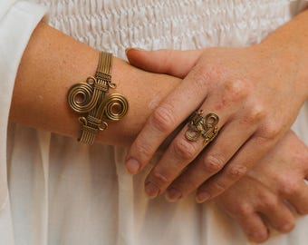 Brass Braided Design Viking Cuff || Celtic Rigid Bracelet ||  Free Size Ethnic Knot Unisex Cuff Bracelet