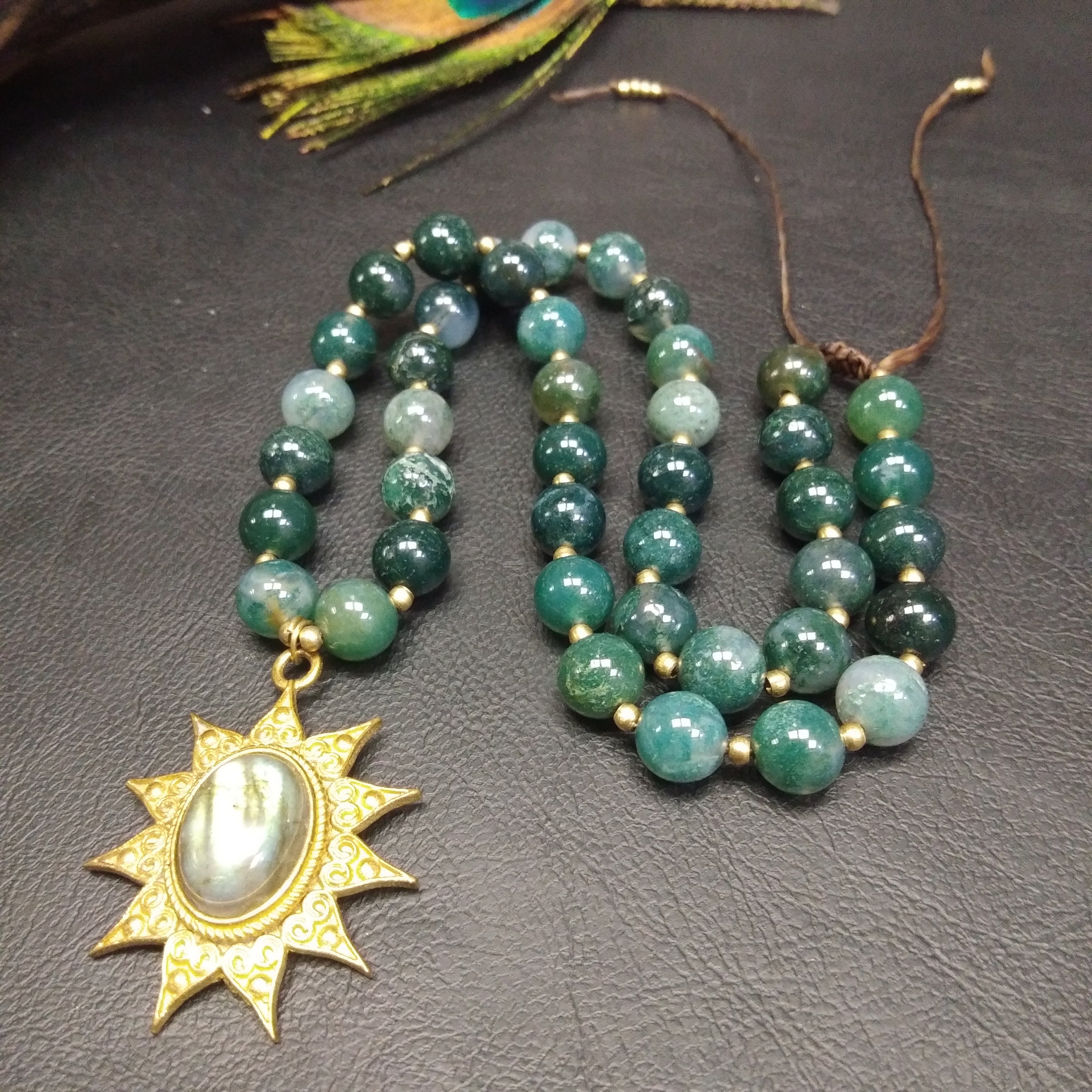 Collier Homme Charly en labradorite agate verte