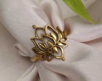 Adjustable Brass Lotus Ring | Handmade Bohemian Jewelry