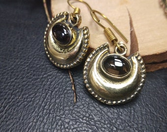 Golden Half Moon Drop Earrings with Semi Precious Stones || Gem Stones Ethnic Earrings