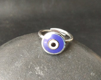 Turkish Eye Silver Adjustable Ring || Brass Adjustable Amulet Ring || Nazar Boncuk Ring || Evil Eye Protection Ring