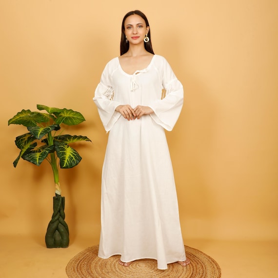 Handmade off White Cotton Medieval Chemise Dress With Long Sleeves - Etsy