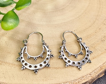 Small Ethnic Openwork Hoop Earrings || Oriental Tiny Brass Hoops ||  Boho Mandala Mini Round Earrings