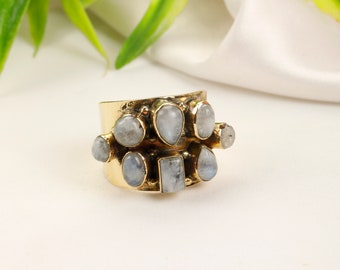 Atypical Adjustable Multi Stones Brass Ring || Minimaliste Stones Ring || Natural Gemstones Ring || Boho Stone Ring