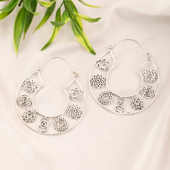 YFN Orecchini A Cerchio In Argento Sterling 925 Con Simboli Chakra E Ohm - Gioielli Ipoallergenici Per Donne E Ragazze - Regalo Yoga E Meditazione