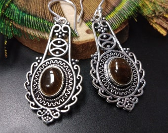 Dangling Ethnic Earrings With Semi Precious Stones || Bohemian Silver Earrings With Natural Stones