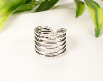 Minimalist Adjustable Brass Six Band Ring || Modern Multi-Row Wide Ring || Geometric Parallel Lines Ring