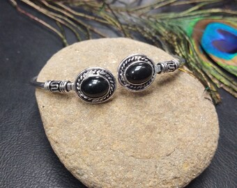 Silver Adjustable Bracelet with  Oval Gemstones || Adjustable Ethnic Face to Face Bracelet with Semi Precious Stones || Boho bangle
